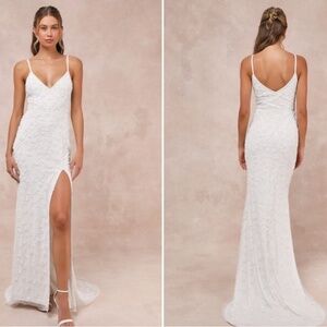 LULUS Bridal Wedding Elegant Sophisticated Floral Beaded Mermaid Gown